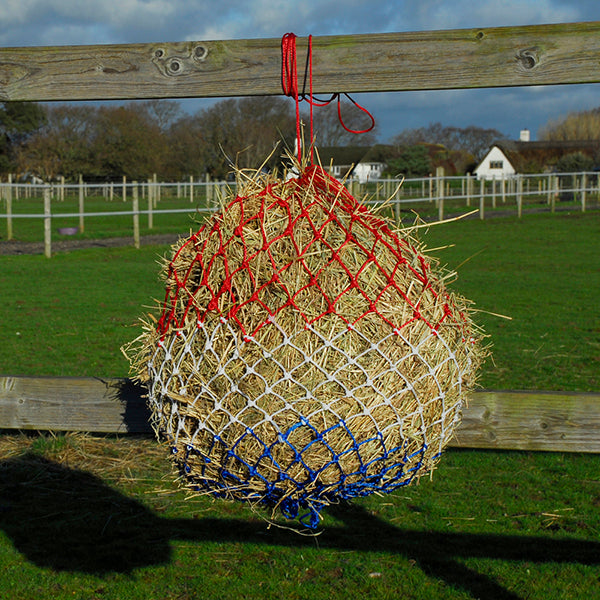 Rhinegold Monarch Slow Feeder Small Hole Haynet 36" - Red, White & Blue